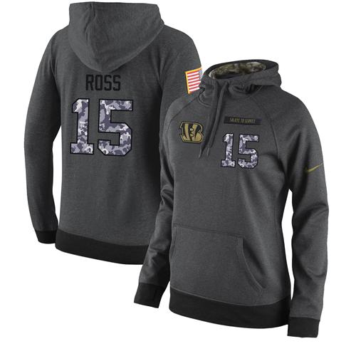 NFL Women's Nike Cincinnati Bengals #15 John Ross Stitched Black Anthracite Salute to Service Player Performance Hoodie - Click Image to Close